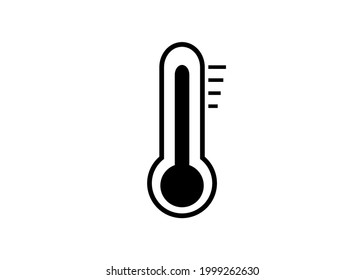 black outline thermometer as flat vector on white background with high mercury temperature. symbol and icon of weather concepts.