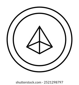 Black outline of token emblem inside a circle, representing blockchain technology and cryptocurrency. Ideal for tech logos, digital assets, blockchain, cryptocurrencies, vector illustrations.