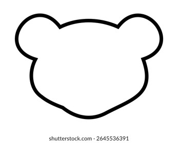 Black outline of toy bear head isolated on white background, graphic illustration. concept of animal, icon, logo, minimalist design, cute bear, decor, wildlife art.