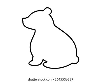 Black outline of toy bear in sitting pose, isolated on white background, graphic illustration. concept of wild animal, cute design, nature icon, logo, art element.
