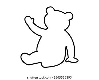 Contorno preto de um urso de brinquedo em uma pose de ondulação, isolado no fundo branco, ilustração gráfica. conceito de animal bonito, ícone, logotipo, elemento de design, arte decorativa.