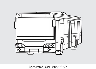 Black outline transport illustration, bus image on white background. Vector design object