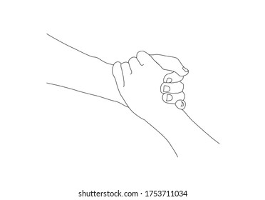 the black outline of Two hand are holding together. Harmonious , agreement, relationship, encourage, help, business, sharing and love concept. Illustration vector.