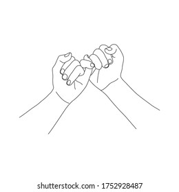 the black outline of two hands are Contract pinkie together. business, love, bonding, relationship, promises, holiday, encouragement concept. 