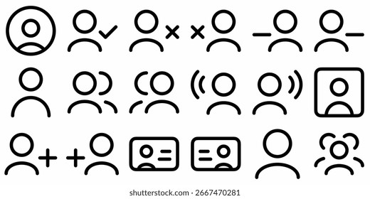 Iconos negros de la interfaz de usuario del esquema para diversas funciones digitales en el fondo blanco