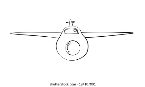 black outline vector airplane on white background.