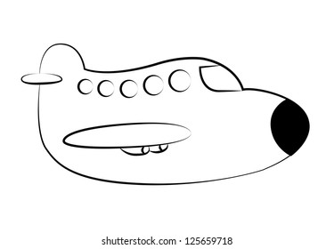 Black outline vector airplane on white background.