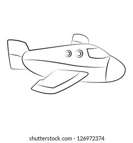Black outline vector airplane on white background.