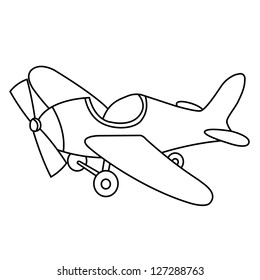 Black outline vector airplane on white background.