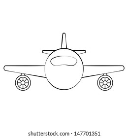Black outline vector airplane on white background.