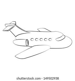 Black outline vector airplane on white background.