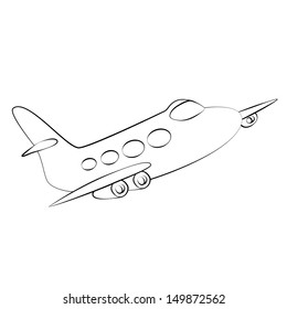 Black outline vector airplane on white background.