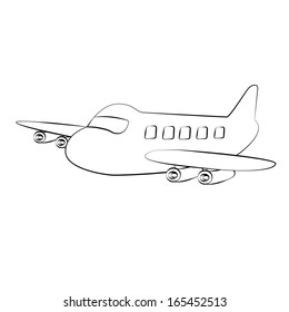 Black outline vector airplane on white background.