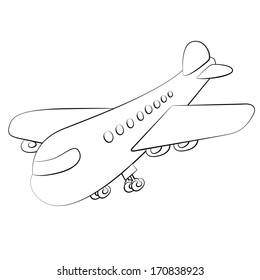 Black outline vector airplane on white background.