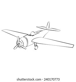 Black outline vector airplane on white background.