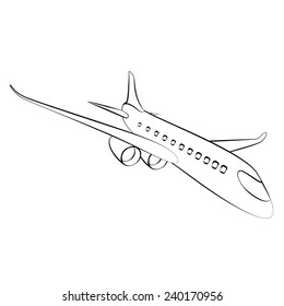 Black outline vector airplane on white background.