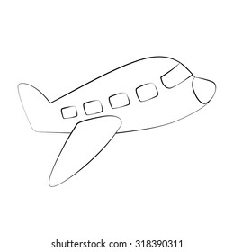 Black outline vector airplane on white background.