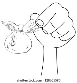 Black outline vector angel wings of money on white background.