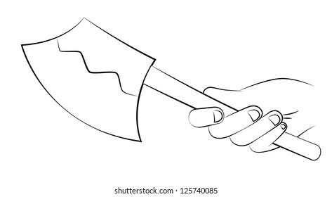 Black outline vector axe on white background.