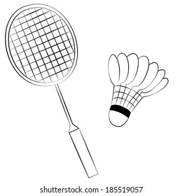 Black outline vector Badminton on white background.