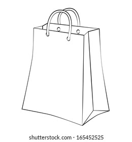 Black outline vector bag on white background.