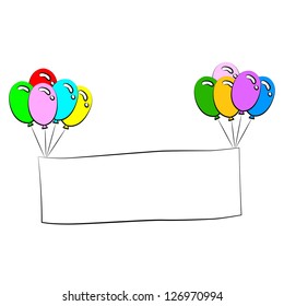 Black outline vector balloons and labels on white background.