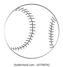 Black Outline Vector Baseball On White Background.