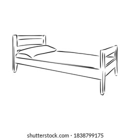 Black outline vector Bed on white background. bed, vector sketch illustration