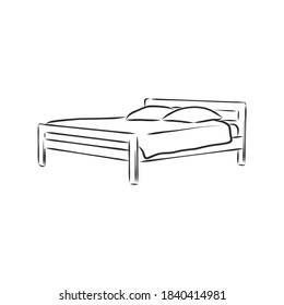 Black outline vector Bed on white background. bed, vector sketch illustration