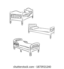 Vector de contorno negro Cama sobre fondo blanco. ilustración de esbozo de vector de cama