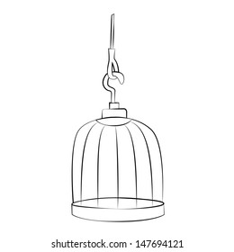 Black outline vector bird cage on white background.