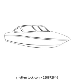 Black Outline Vector Boat On White Background.