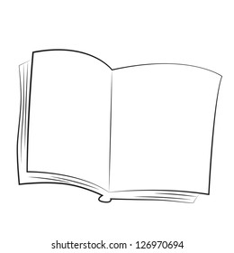 Black outline vector book on white background.