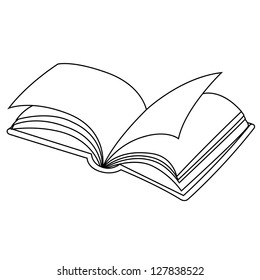 Black outline vector book on white background.