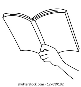 Black outline vector book on white background.