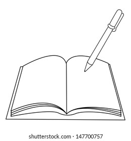 Black outline vector book on white background.