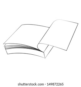 Black outline vector book on white background.