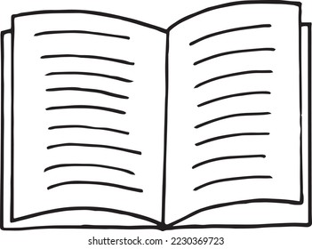 Black outline vector Book on white background.