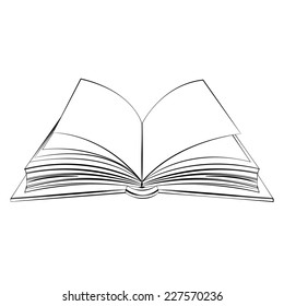 Black outline vector Book on white background.