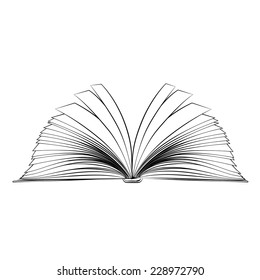 Black outline vector Book on white background.