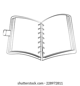 Black outline vector Book on white background.