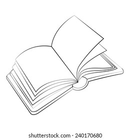 Black outline vector Book on white background.