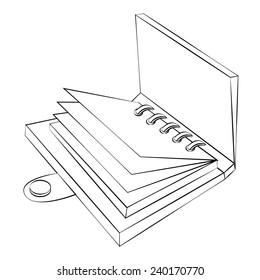 Black outline vector Book on white background.