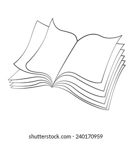 Black outline vector Book on white background.