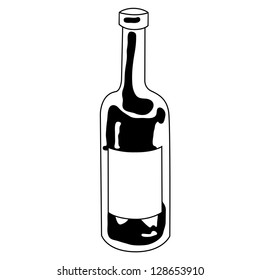 Black outline vector bottle on white background.
