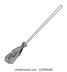 Black outline vector broom on white background.