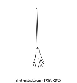 Black outline vector broom on white background.