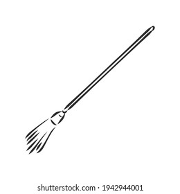 Black outline vector broom on white background.