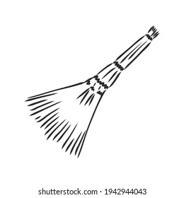 Black outline vector broom on white background.