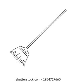 Black outline vector broom on white background.
